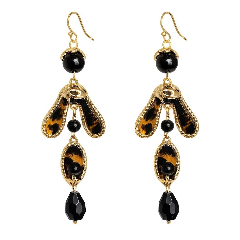 Elegant Gold and Black Dangle Earrings